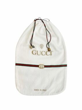 Gucci Vintage White Cotton Dust Bag GG Web Stripe Drawstring Made in Italy